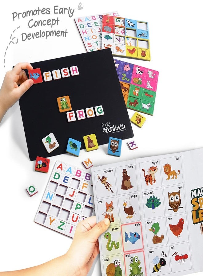 FIRSTCRY INTELLISKILLS لوحة إنتليس سكيلز المغناطيسية المميزة لتعليم تهجئة وتعلم أسماء الحيوانات للأطفال - 72 حرفًا، 32 صورة، ولوحة مغناطيسية واحدة، حروف أبجدية مغناطيسية للأطفال، لعبة تعليمية للأطفال من عمر 3 سنوات فما فوق، لعبة تهجئة للأطفال - Image 4